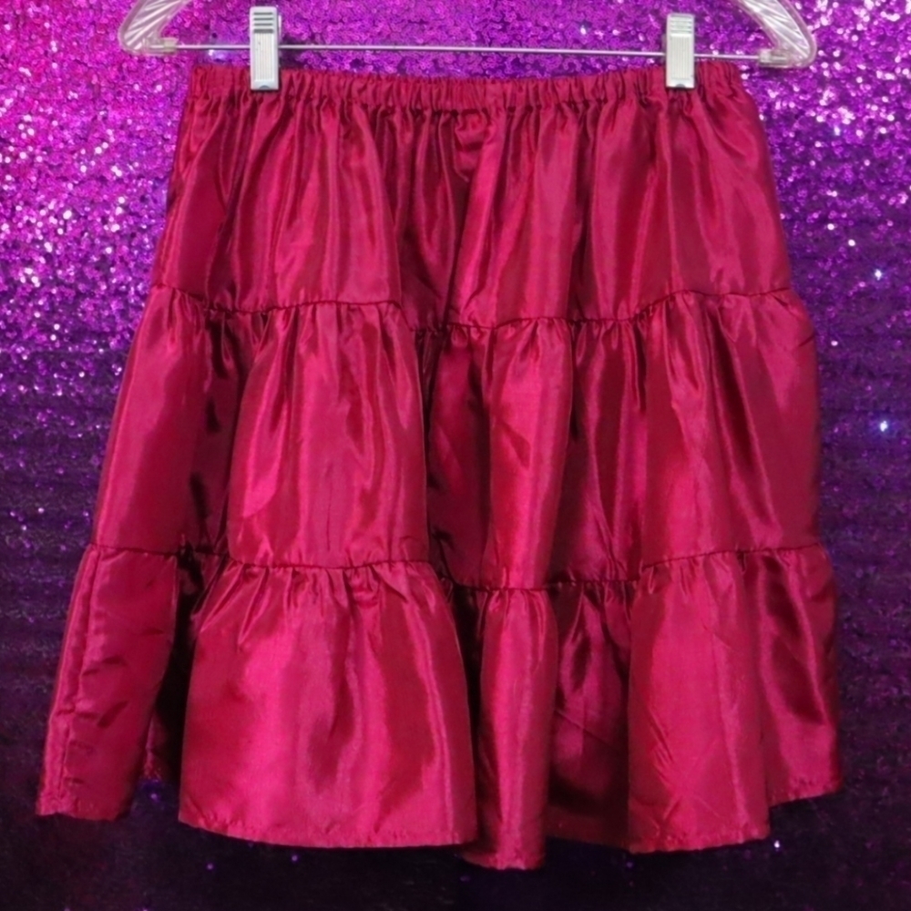 Pink Skirt XS Trashy Diva Womens Petticoat Taffeta Metallic Retro Pinup Tiered